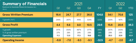 original Kin Summary of Financials (Graphic: Business Wire)