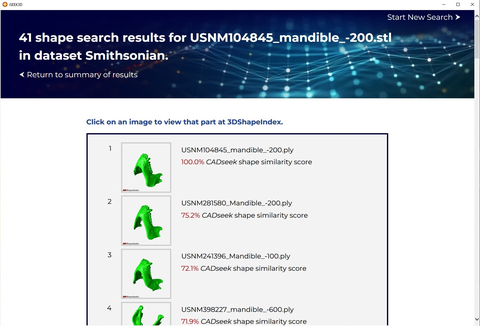 Figure 1: iSEEK3D shape search results for “USNM104845_mandible_-200” from the Smithsonian 3D collection. (Photo: Business Wire)