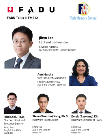 original Hear FADU CEO Jihyo Lee's Keynote on Tuesday at 1:40 PM in the Mission City Ballroom. Hear FADU executives from the U.S. and South Korea talk about their technical papers  regarding SSD designs, challenges and opportunities at the FADU theater in Booth #107. (Graphic: Business Wire)