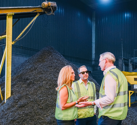 Amy Brackin, Vice President, Sustainability & Market Development for Liberty Tire with Tony Wibbeler and Michael Murray of Bolder Industries, touring the Bolder Industries Maryville facility in July 2022. (Photo: Business Wire)