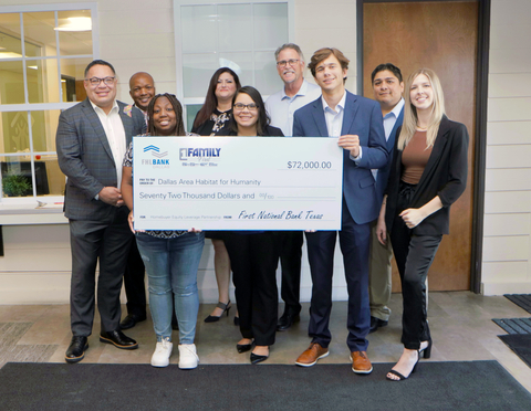First National Bank Texas and FHLB Dallas representatives attend a ceremonial check presentation where they announce $72K to Dallas Area Habitat for Humanity to assist 12 local families with home purchases. (Photo: Business Wire)