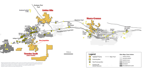 Figure 1 – HighGold’s Timmins Region Property Holdings, Ontario (Graphic: Business Wire)