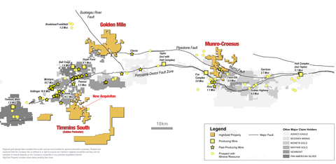 original Figure 1 – HighGold’s Timmins Region Property Holdings, Ontario (Graphic: Business Wire)