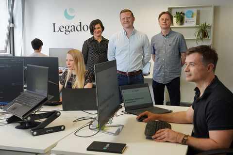 Left to right are Anja Beisel, Josif Grace, and Alex Shiell of Legado at the company's Edinburgh headquarters (by Stewart Attwood) (Photo: Business Wire)