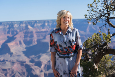 First Lady of the United States Dr. Jill Biden introduces the National Geographic Series “America’s National Parks” from the Grand Canyon. (photo credit: National Geographic/Jessica Perez)