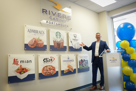 Roy Corby, general manager of Rivers Casino Portsmouth, unveils restaurants and amenities that will be available when the casino opens in early 2023. (Photo: Business Wire)