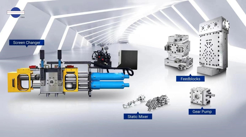 GMA non offre solo matrici per l'estrusione, ma anche periferiche, come il cambiafiltri, il blocco di alimentazione, la pompa ad ingranaggi ecc. (Photo: Business Wire)
