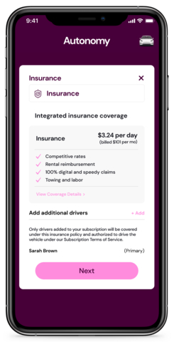 Unlike most insurance policies that are offered on a semiannual or annual basis, Autonomy’s integrated insurance product is offered to subscribers on a flexible month-to-month basis. (Photo: Business Wire)