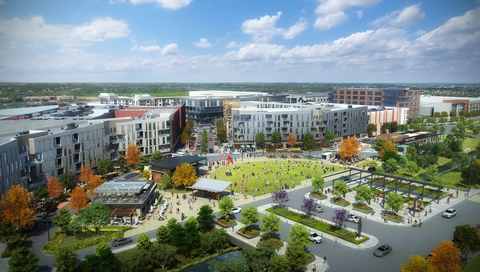 A rendering of the mixed-use development planned at Westfield Garden State Plaza in Paramus, NJ. Surface parking areas to the west of the shopping center will be converted into modern luxury apartment homes, plazas, parks, gardens, health and wellness amenities, commercial office space, as well as a transit center – alongside new outdoor shops, restaurants, and community event spaces. (Photo: Business Wire)