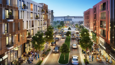 A rendering showing the new 'main street' outdoor district planned as part of a multi-faceted, mixed-use development at Westfield Garden State Plaza in Paramus, NJ. (Photo: Business Wire)