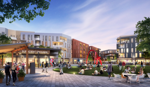 A rendering showing the one-acre ‘town green’ planned for residents, visitors, and shoppers to enjoy as part of the multi-faceted, mixed-use development at Westfield Garden State Plaza in Paramus, NJ. (Photo: Business Wire)