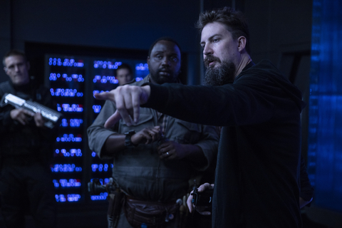(L-r) BRIAN TYREE HENRY and director ADAM WINGARD on the set of Warner Bros. Pictures’ and Legendary Pictures’ action adventure “GODZILLA VS. KONG,” a Warner Bros. Pictures and Legendary Pictures release. Photo by Vince Valitutti