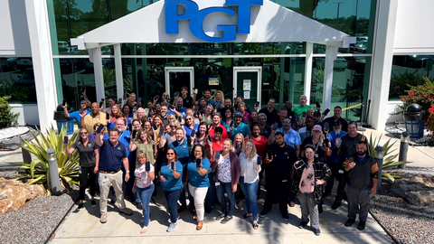 PGT Innovations team members celebrate the launch of their new mobile-friendly internal communications platform (Photo: Business Wire)