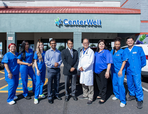 CenterWell Senior Primary Care is focused on its patients and gives them access to a full care team including physicians, pharmacists, behavioral health specialists and more. This is CenterWell’s first facility in Arizona, located at 6544 W Thomas Road, Suite 11. Pictured from left to right: Daniela Molina, Care Management Support; Ale Felix, Medical Assistant; Nyomi Gonzalez, Care Management Support; Dr. Ravinder Dawke, Market Chief Medical Officer for Arizona; Dr Thihalolipavan Sayalolipavan, Physician; Dr. Neal Patalinghug, Physician; Lorena Correa-Center Administrator; SonTreka Sims, Referral Coordinator; Jonatan Del Rio, Medical Assistant. (Photo: Business Wire)