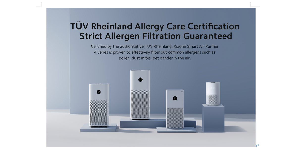 The Xiaomi Smart Air Purifier 4 Compact has received the Allergy Care certification from TÜV Rheinland