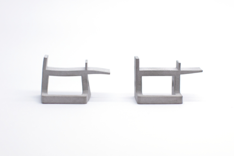 The metal part on the left demonstrates how a metal part warps in the furnace after 3D printing, while the part on the right shows how a part design modified by Live Sinter delivers the desired result. (Photo: Business Wire)