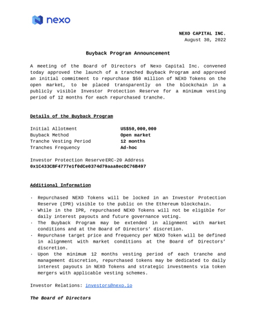 thumbnail Le conseil d'administration de Nexo annonce l'initiative de rachat