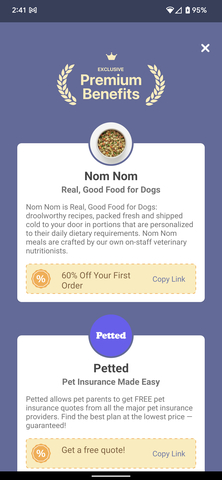 Discounts available to Premium subscribers in the Premium Benefits Center of the Wag! app. (Photo: Wag! Group Co.)
