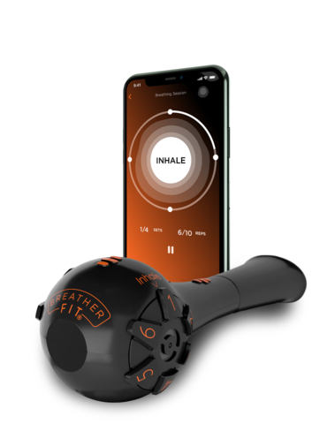 BREATHER FIT device used in study along with accompanying complimentary BREATHER COACH App (Photo: Business Wire)