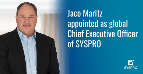 Jaco Maritz has been named global SYSPRO CEO, while co-founder Phil Duff will be stepping into the role of Executive Chairman. (Graphic: Business Wire)