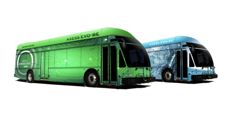 ENC, an industry leader in heavy-duty transit buses and emission-free technology, announces the next generation of its zero-emission products - the Battery Electric and Hydrogen Fuel Cell Electric buses. The ENC Axess EVO-BE has a market-leading 738 kWh of battery energy storage. The ENC Axess EVO-FC bus is designed to have a range up to 400 miles based on application. (Photo: Business Wire)