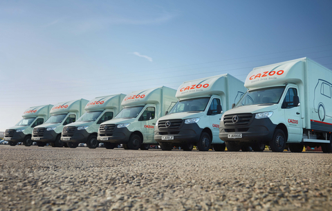 Line up of Cazoo single car transporters (Photo: Business Wire)