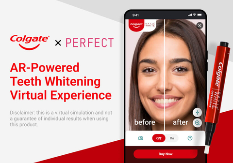 Perfect Corp. partners with Colgate for the launch of a specialized tooth whitening algorithm that allows shoppers to simulate the results of Colgate’s Optic White Overnight Teeth Whitening Pen in seconds.(Photo: Business Wire)