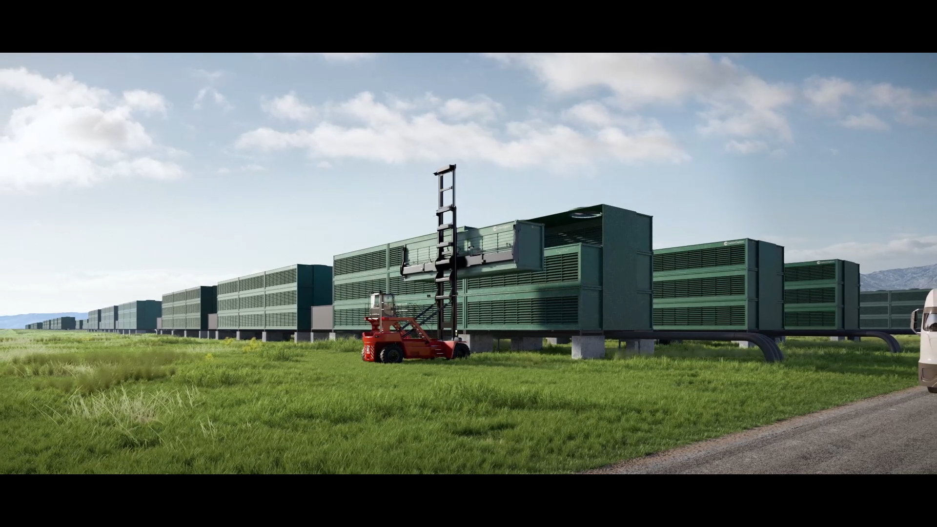 Video of CarbonCapture's modular direct air capture machines in a 5-megaton installation (rendering).