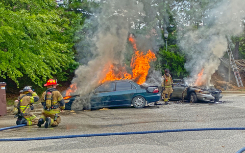 Firefighters in Waxhaw, NC, train for fighting fires using a replacement foam with does not contain PFAS. “We’ve had some of this foam sitting there for more than 40 years with no safe way to dispose of it,” said Waxhaw Fire Department Chief Gregory Sharpe. “Right now, there are approximately 200 gallons in our stockpile. When I got a call about this new solution to safely and affordably get rid of our PFAS foam and replace it with new eco-friendly foam, I jumped on it immediately.” (Photo: Business Wire)
