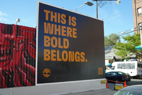 Timberland’s Built for the Bold campaign comes to life in a carefully orchestrated, 4-phase rollout plan that is at the same time global and highly localized. Bold statements began appearing on social media and out-of-home in key cities. Here, an example from Brooklyn, NYC. (Photo: Business Wire)