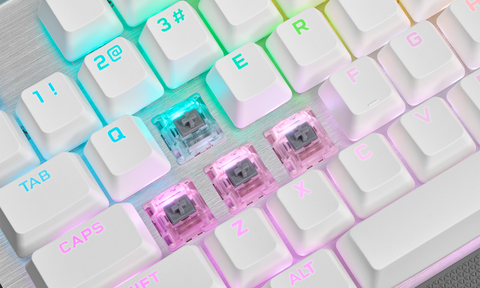 The K60 PRO TKL and K70 PRO OPX both showcase hyper-fast CORSAIR OPX optical-mechanical keyswitches, delivering 1.0mm actuation distance and incredibly smooth linear motion, ideal for competitive play and smooth typing. Each switch is guaranteed for an extraordinary 150 million keystrokes. (Photo: Business Wire)