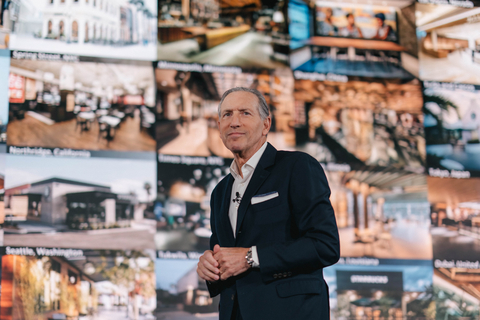 Starbucks interim chief executive officer Howard Schultz showcases the company’s Reinvention plan to an in-person audience of more than 150 investors. (Photo: Business Wire)