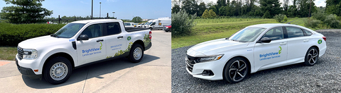 BrightView continues its deployment of hybrid vehicles, which includes Ford Maverick Hybrids (left) and Honda Accord Hybrids. (Photo: Business Wire)