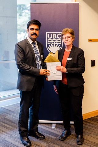 Alan Khara (left), Managing Director of the TEBO Group of Industries meeting with Gail Murphy (right), Vice-President Research & Innovation, University of British Columbia at the announcement for TEBO UBC Research Partnership Event. (Photo: Business Wire)