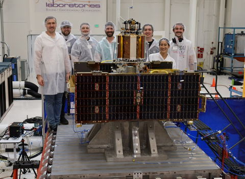 The Momentus team supports vibration testing of the Vigoride Orbital Service Vehicle. (Photo: Momentus)