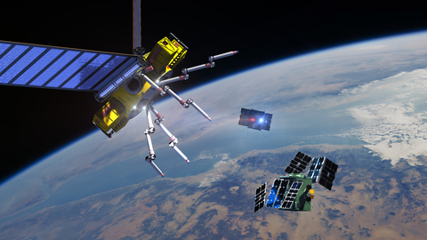 A rendering of the Fred and Laura Orbots inspecting a defunct satellite. (Graphic: Business Wire)