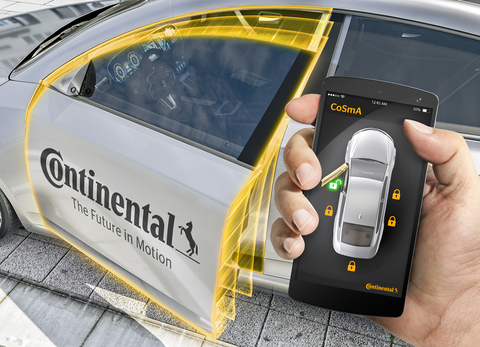 CoSmA turns the smartphone into a car key. This allows for multi-car access, key sharing, configurable driving rides and energy management. Continental and BMW Group were awarded an Automotive News PACE Innovation Partnership Award for their collaboration on the development of this technology. (Photo: Business Wire)