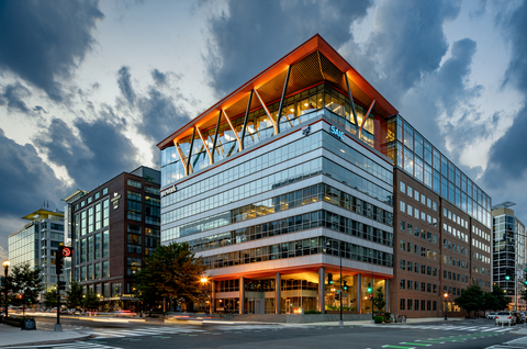 Columbia Property Trust has completed an innovative three-floor expansion atop 80 M Street in Washington, D.C.’s Capitol Riverfront district – the first commercial office space in D.C. to be constructed from environmentally friendly mass timber. (Photo of 80 M Street by Ron Blunt)