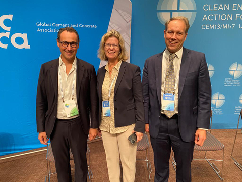 Major CCUS industry and government collaboration announced at Global Clean Energy Action Forum (GCEAF) in Pittsburgh, USA. Left to right: Thomas Guillot, CEO of the Global Cement and Concrete Association, Henriette Nesheim, Assistant Director General, Norwegian Ministry of Petroleum and Energy and CEM CCUS Initiative Co-Lead from Norway, Brad Crabtree, Assistant Secretary, Fossil Energy and Carbon Management, US Department of Energy (Photo: Business Wire)