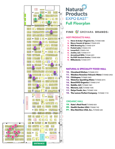 Map of brands on the Grovara Marketplace attending Natural Products Expo East at the Pennsylvania Convention Center in Philadelphia, Pa. (Graphic: Business Wire)