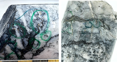 thumbnail Figure 2: Photos of mineralization from: Left: at ~103m in NFGC-22-686, Right: at ~117m in NFGC-22-681. Note that these photos are not intended to be representative of gold mineralization in holes NFGC-22-686 and NFGC-22-681. (Photo: Business Wire)