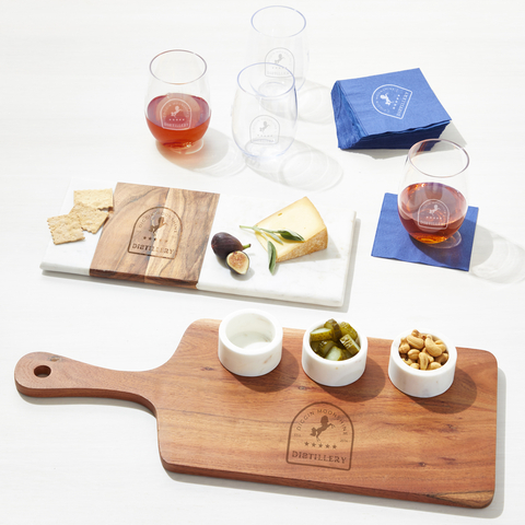 Custom Cutting Boards, Cocktail Glasses and Napkins from Williams-Sonoma, Inc. Business to Business Corporate Gifting and Custom Merchandise (Photo: Williams Sonoma)