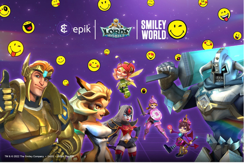 In collaboration with IGG Games, SmileyWorld branded NFT digital items will appear in Lords Mobile for a limited-time event beginning September 30, 2022, that includes collectible NFTs for players powered by Epik Prime. (Graphic: Business Wire)