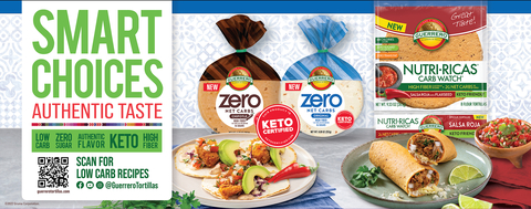 Guerrero Tortillas is rolling out three new options for consumers to enjoy without all the carbs: Zero Net Carb Original Tortillas, Zero Net Carb Chipotle Tortillas and Nutri-Ricas® Carb Watch® Salsa Roja Tortillas. (Photo: Business Wire)