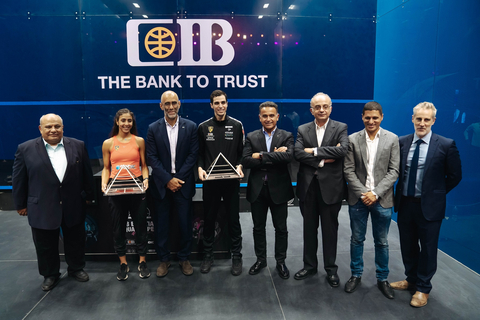 original Ali Farag & Hania El-Hammamy in the company of ievents, CIB, SODIC, Egyptian Squash Federation & PSA officials (Photo: AETOSWire)