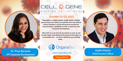 Heading to Alliance for Regenerative Medicine's Meeting on the Mesa October 11-13? Join us for a few days to chat about how we can partner to scale-up and provide supply chain platforms for advanced therapies in a customizable way – one that’s tailored to your evolving needs. (Photo: OrganaBio, LLC)
