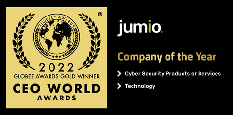Jumio Wins Double Gold in the 10th Annual 2022 CEO World Awards® (Graphic: Business Wire)