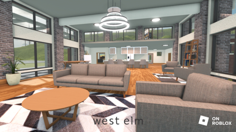A Living Room in The West Elm Neighborhood on Roblox (Graphic: West Elm)