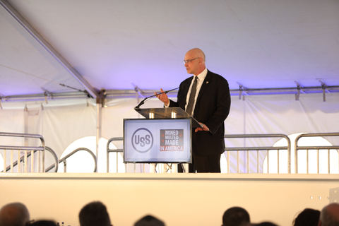 U. S. Steel President and CEO David B. Burritt addressing the crowd at DR-grade pellet investment celebration at Keetac.  (Photo: Business Wire)