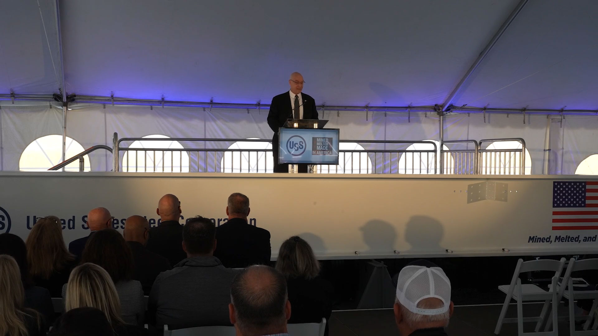 U. S. Steel President and CEO David B. Burritt and Minnesota Governor Tim Walz address the audience at DR-grade pellet investment celebration at Keetac.
